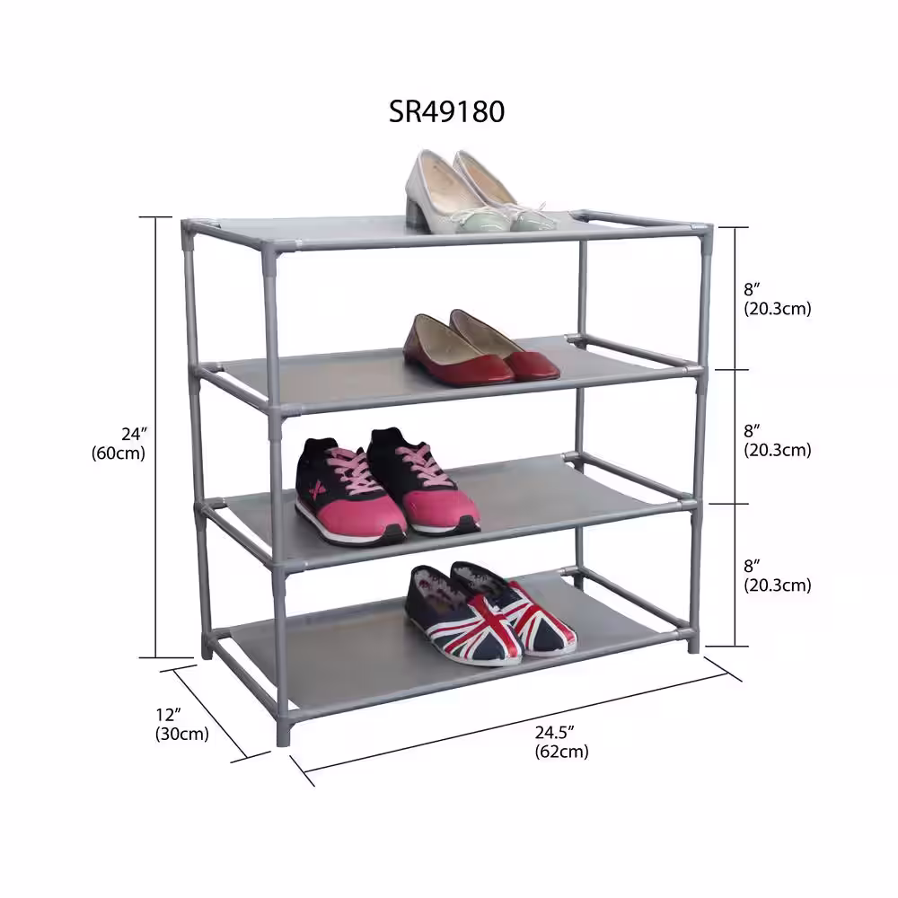 Home Basics 24 H 12-Pair 4-Tier Gray Plastic Shoe Rack