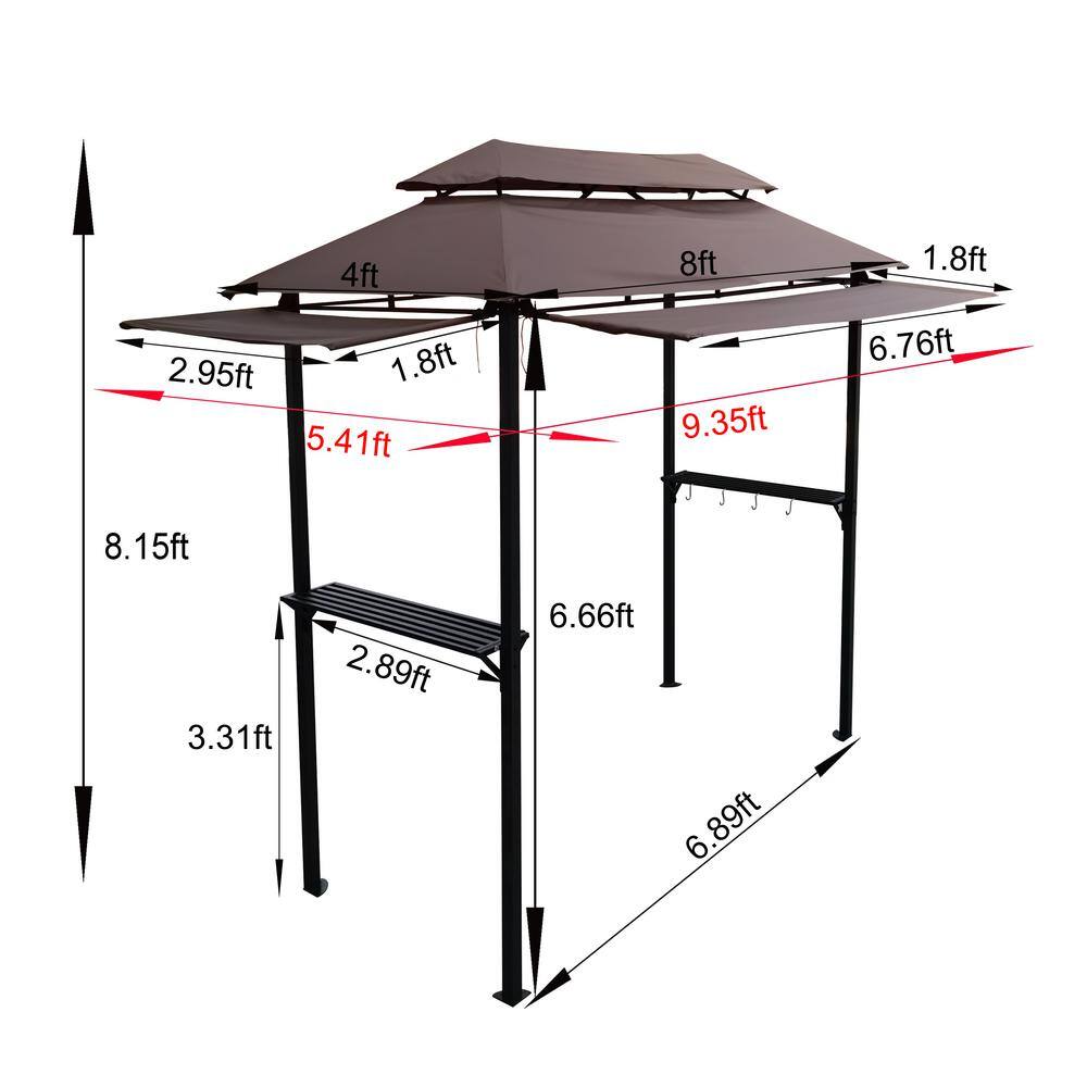 None 8 ft. x 4 ft. Metal Grill Gazebo with Soft Top Canopy and Steel Frame with Hook and Bar Counters, Fabric Light Brown