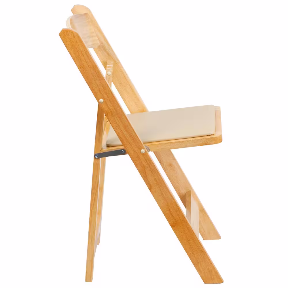 Flash Furniture Hercules Series Natural Wood Folding Chair with Vinyl Padded Seat