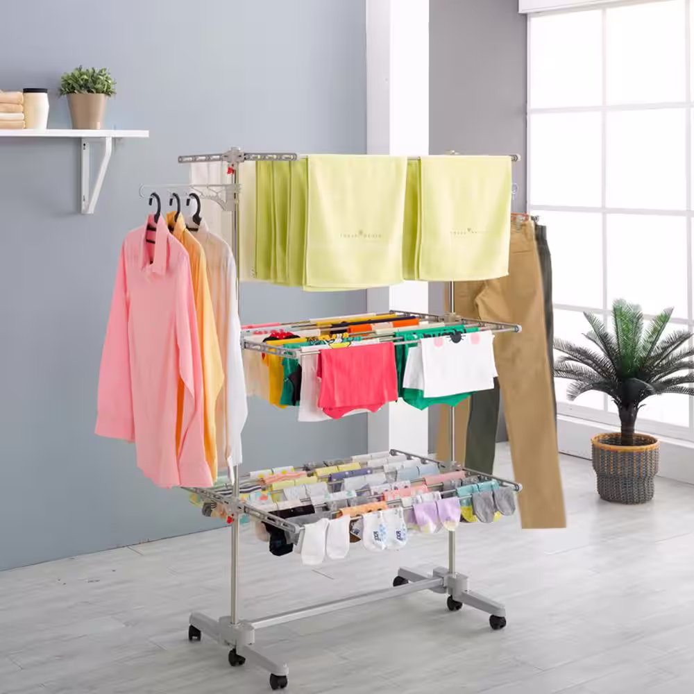 Hulife 57 1/2 in. x 55 in. 3-Tier Foldable Clothes Drying Rack