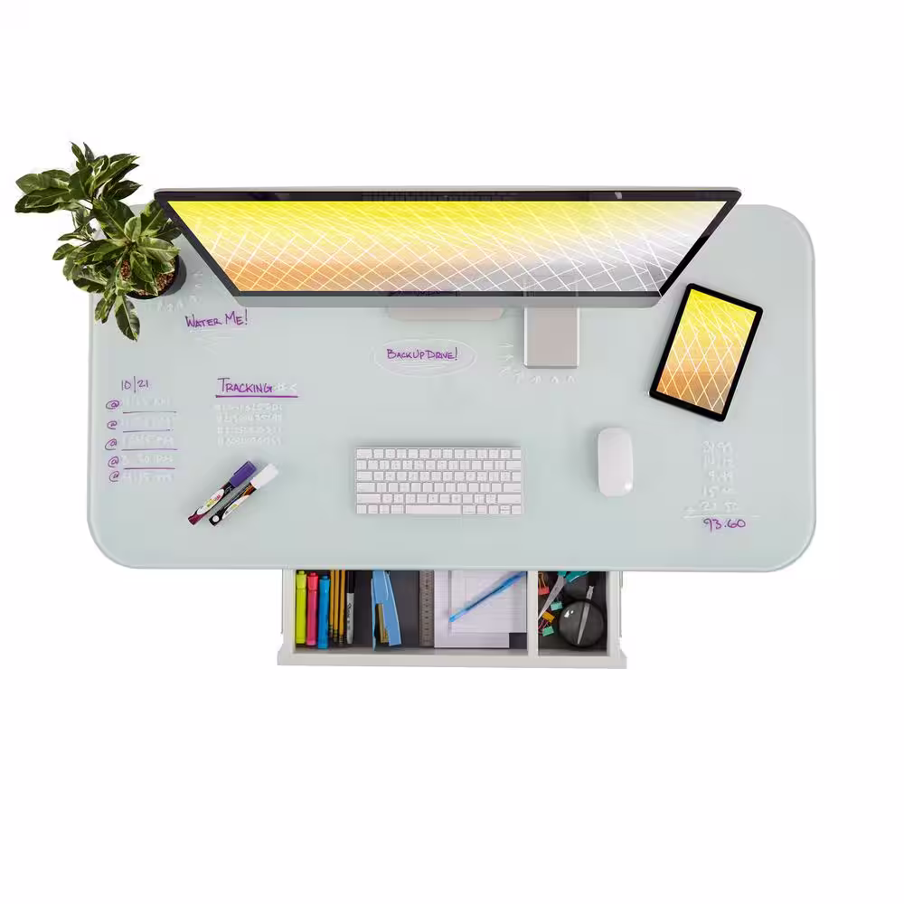 Seville Classics airLIFT 47.5 in. White Rectangular 1-Drawer Electric Standing Desk with Adjustable Height