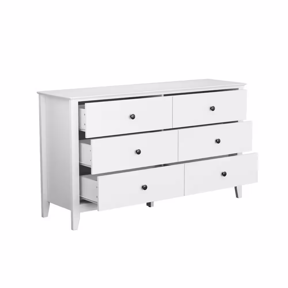 None White Wooden Dresser, Vanity, Cabinet with 6 Drawers and Eco-Friendly Paint Finish, 31.5 in. H x 55.1 in. W x 15.7 in. D