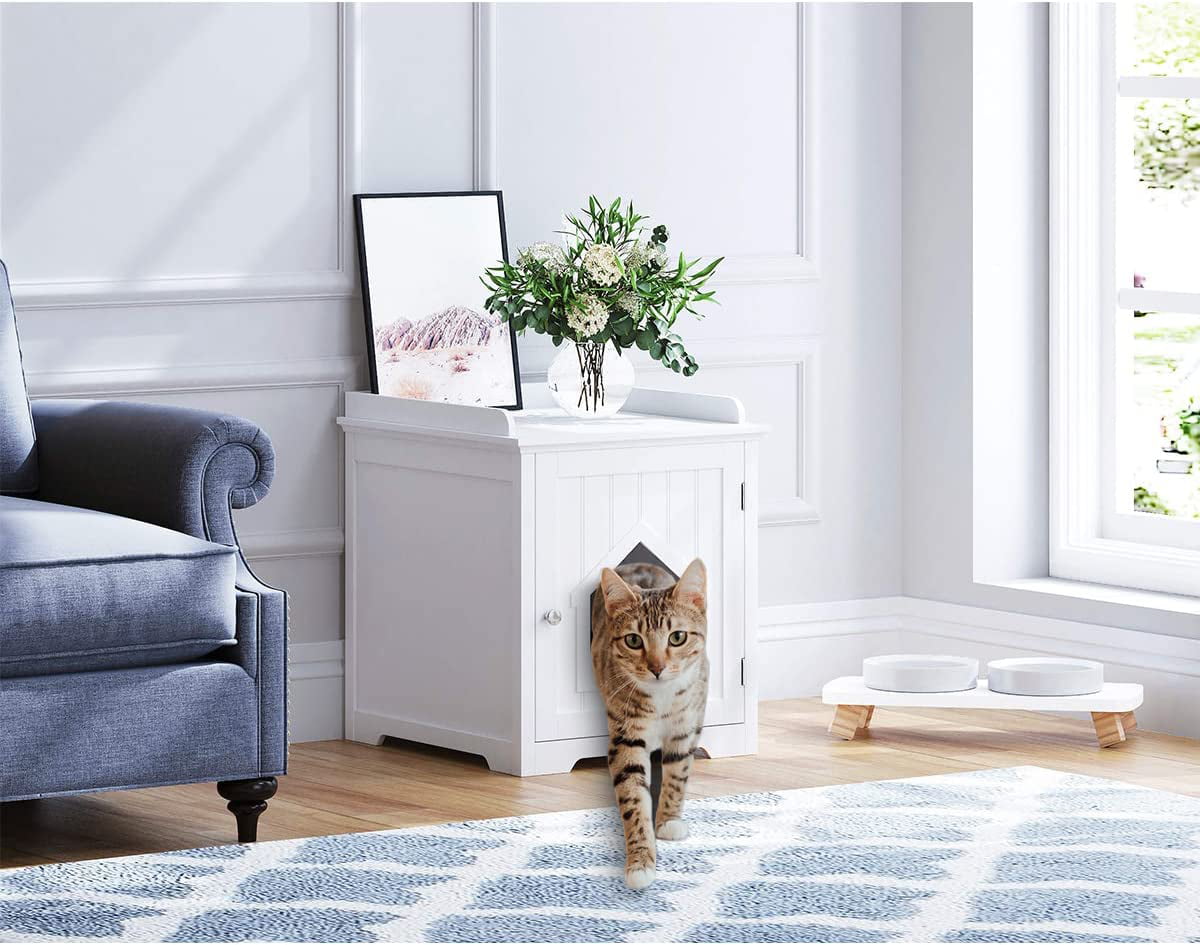 PAWLAND Decorative Cat House,Cat Home, Indoor Pet Crate - Litter Box Enclosure White