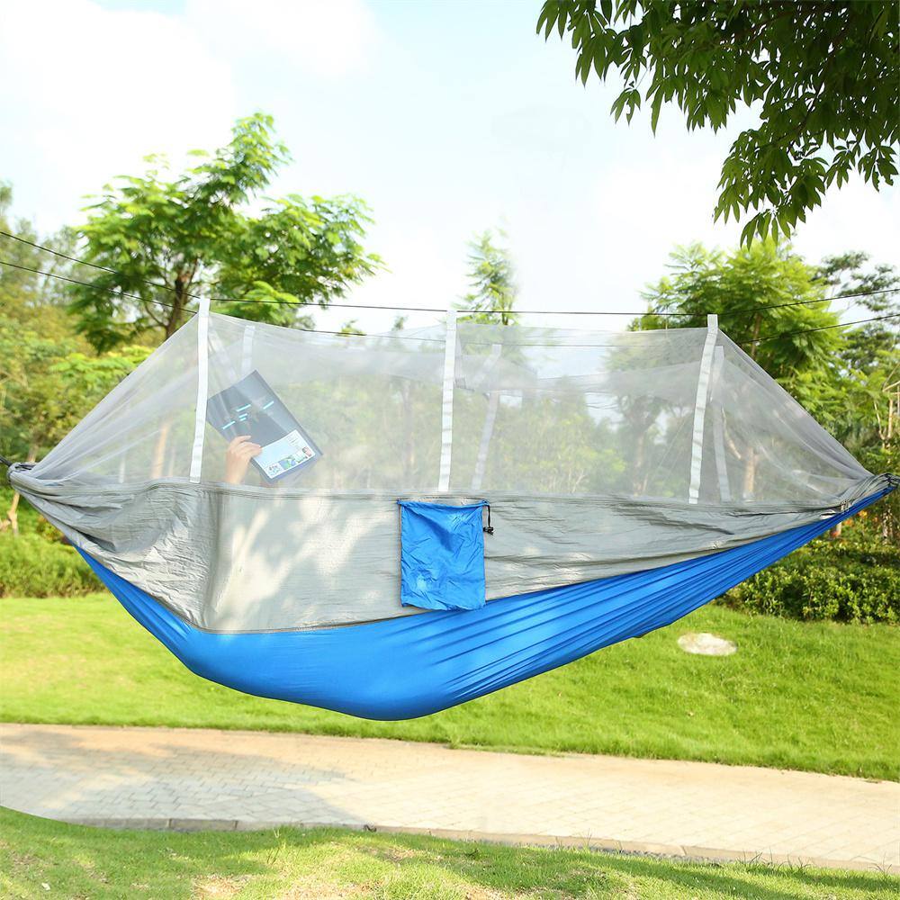 None Outdoor Portable Nylon Hammock with Mosquito Net, 600 lbs. Load 2-Persons, Swing Hanging Bed, for Hiking Camping