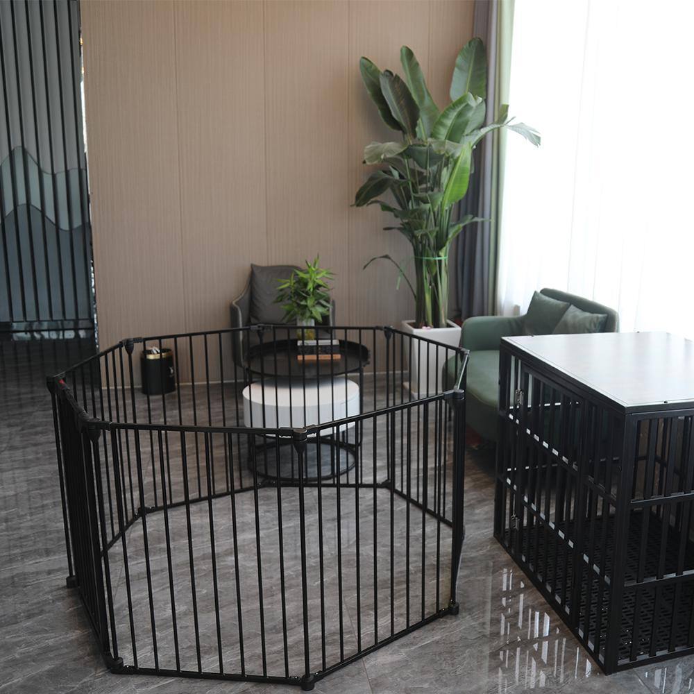 None 200 in. Market Adjustable Safety Gate 8 Panels Play Yard Metal Doorways Fireplace Fence Christmas Tree Fence Gate