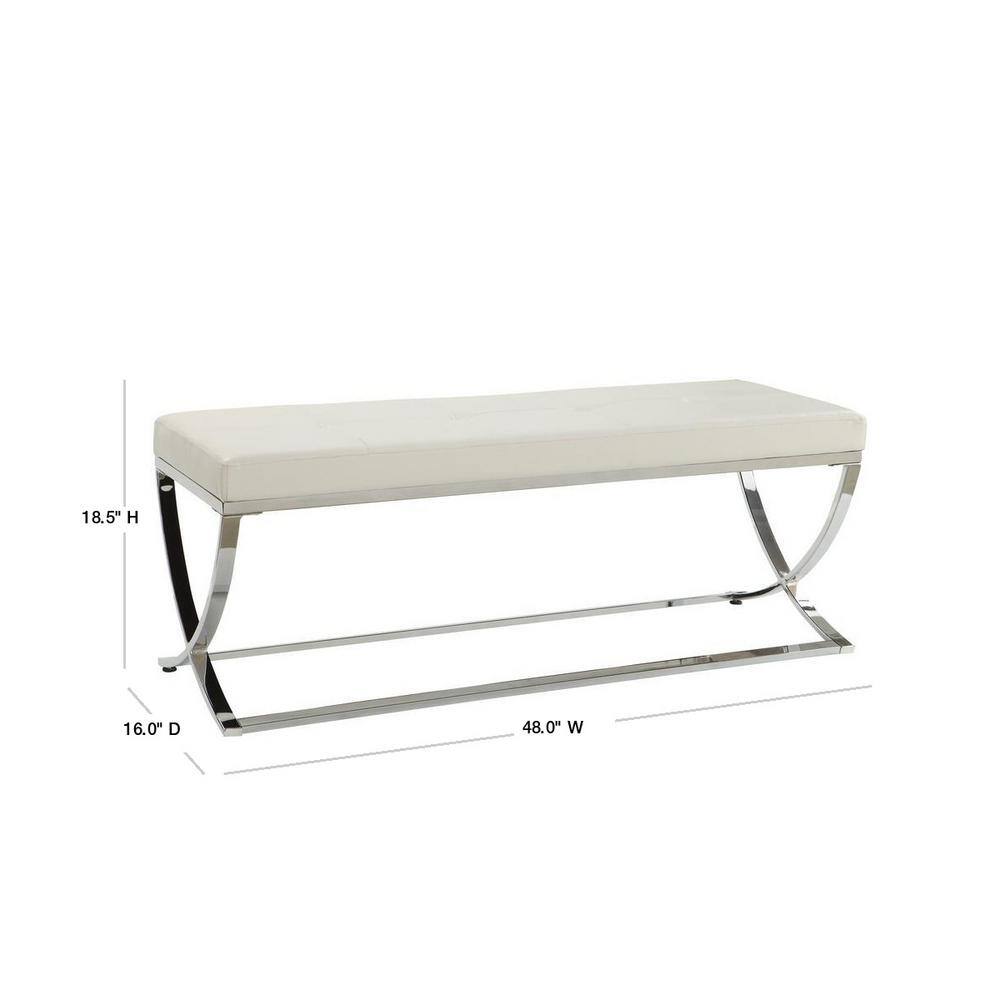 Coaster Home Furnishings Man-Made Leather Bench with Metal Base White and Chrome