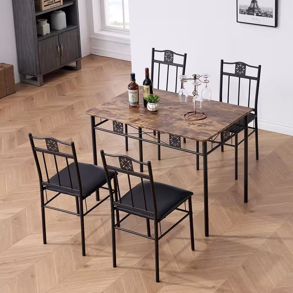 VECELO 5-Piece Dining Table Set Wooden Kitchen Table 1 Table 4 Chairs Metal Legs, Rectangular Dining Table Setsï¼?2.1