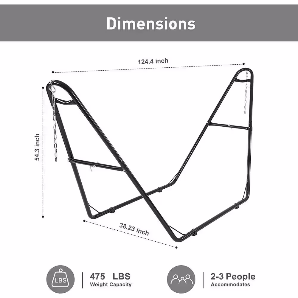 Atesun 10 ft. Metal Hammock Stand, 475 lbs. Capacity in Black