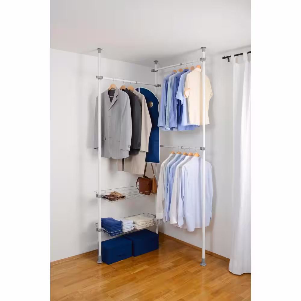 Wenko Herkules Duo 14.96 in. D x 64.57-84.65 in. W x 64.96-118.11 in. H White Powder-Coated Steel Tension Mount Closet System