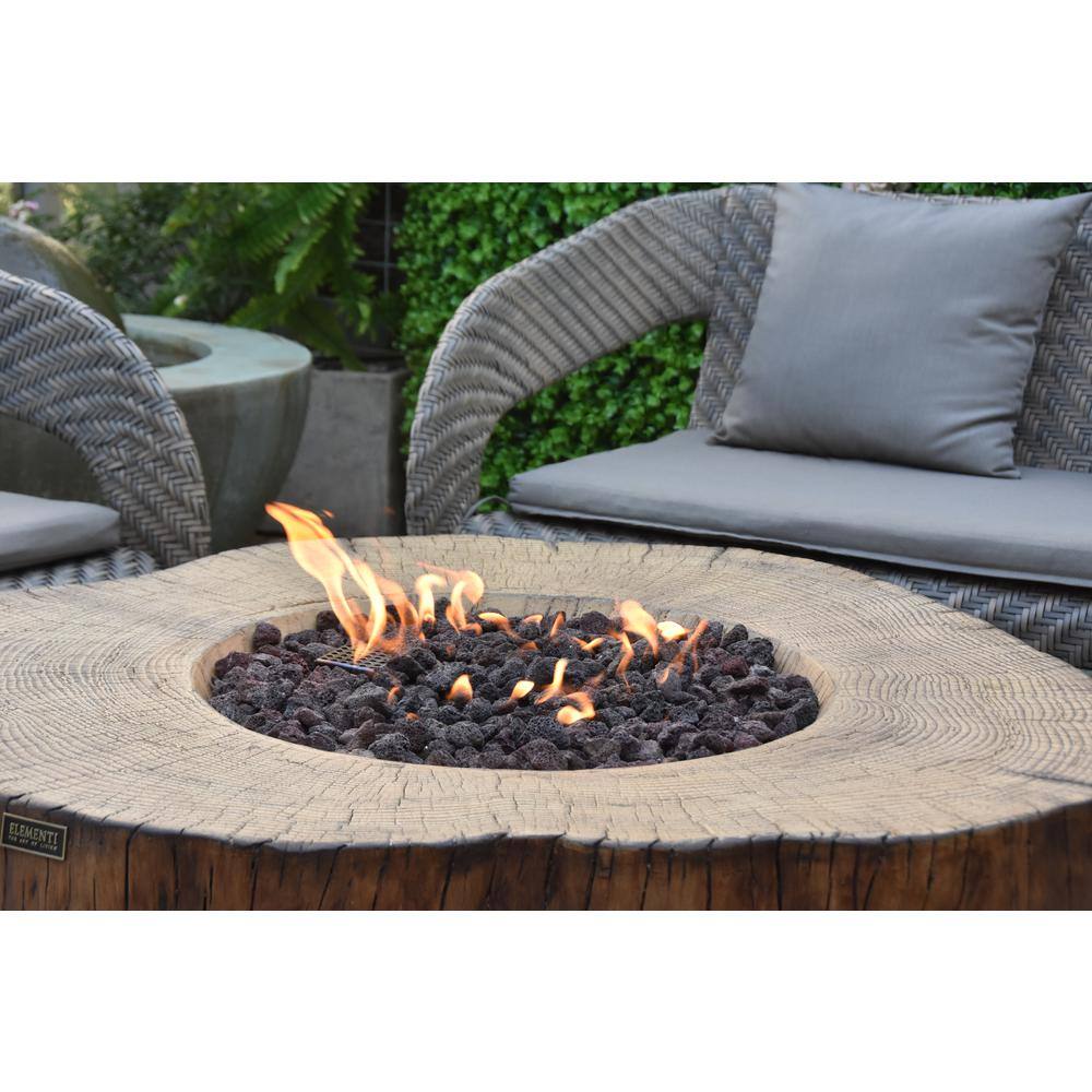 Elementi Manchester 42 in. x 39 in. x 17 in. Irregular Round Concrete Propane Fire Pit Table in Redwood