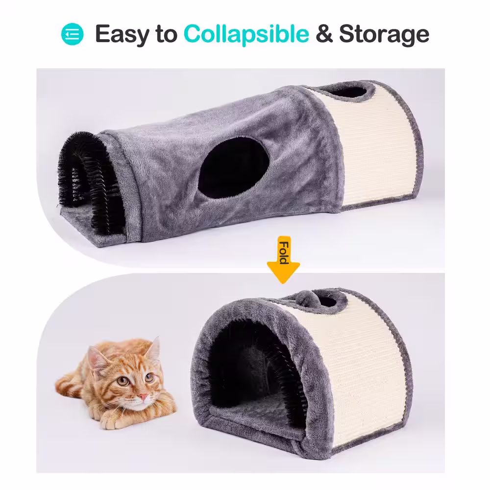 None Small Gray Fabric Bed Collapsible Cat Tunnel with Sisal Board