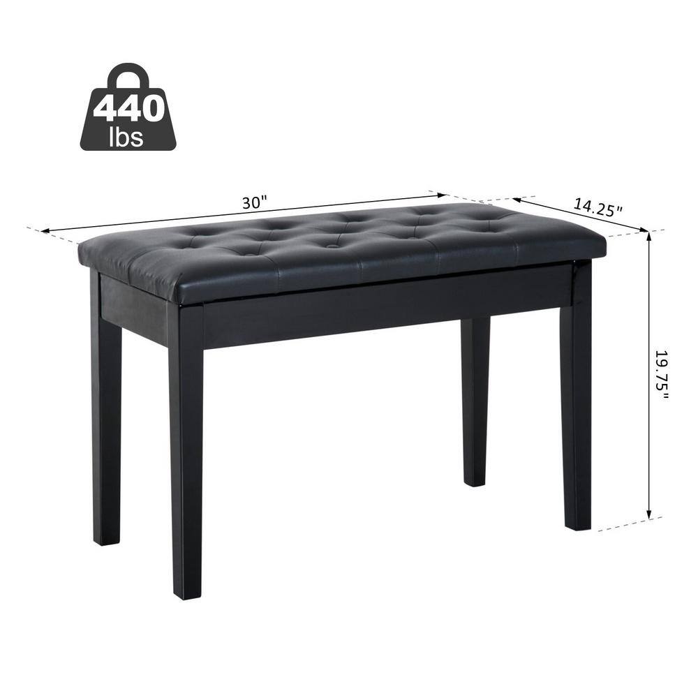HOMCOM Black Faux Leather 2-Person Piano Bench