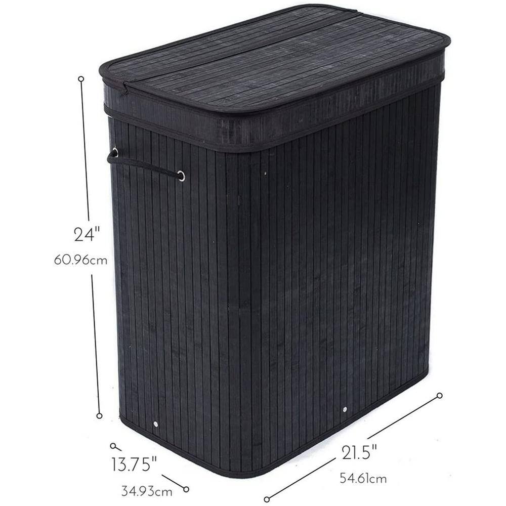 BirdRock Home Black Bamboo Double Laundry Hamper with Lid and Cloth Liner