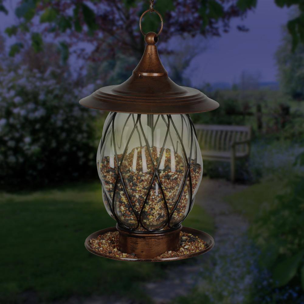 Exhart Solar Bronze, 9 in. x 40 in. Metal Bird Feeder