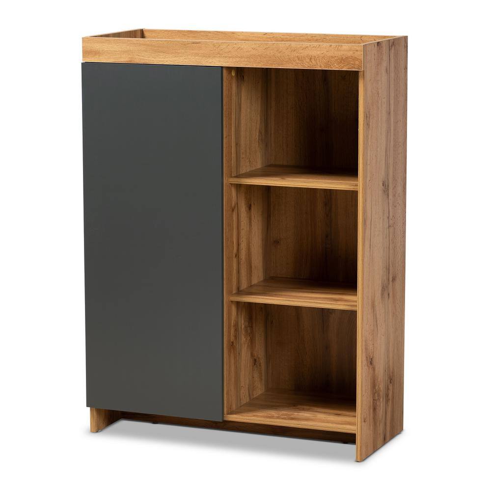 Baxton Studio 43.3 in. H x 31.1 in. W Brown MDF Shoe Storage Cabinet
