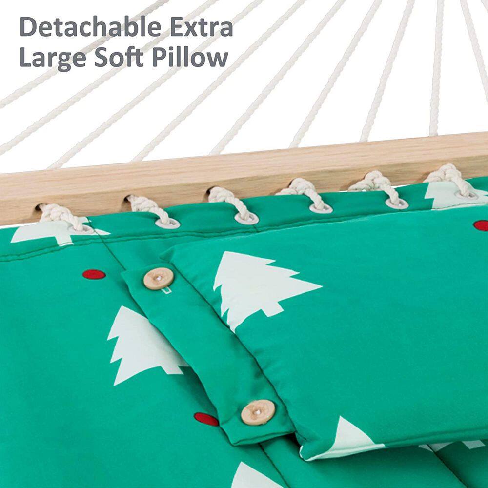 Atesun 12 ft. Free Standing, 475 lbs. Capacity, Heavy-Duty 2-Person Hammock with Stand and Detachable Pillow in Green and white