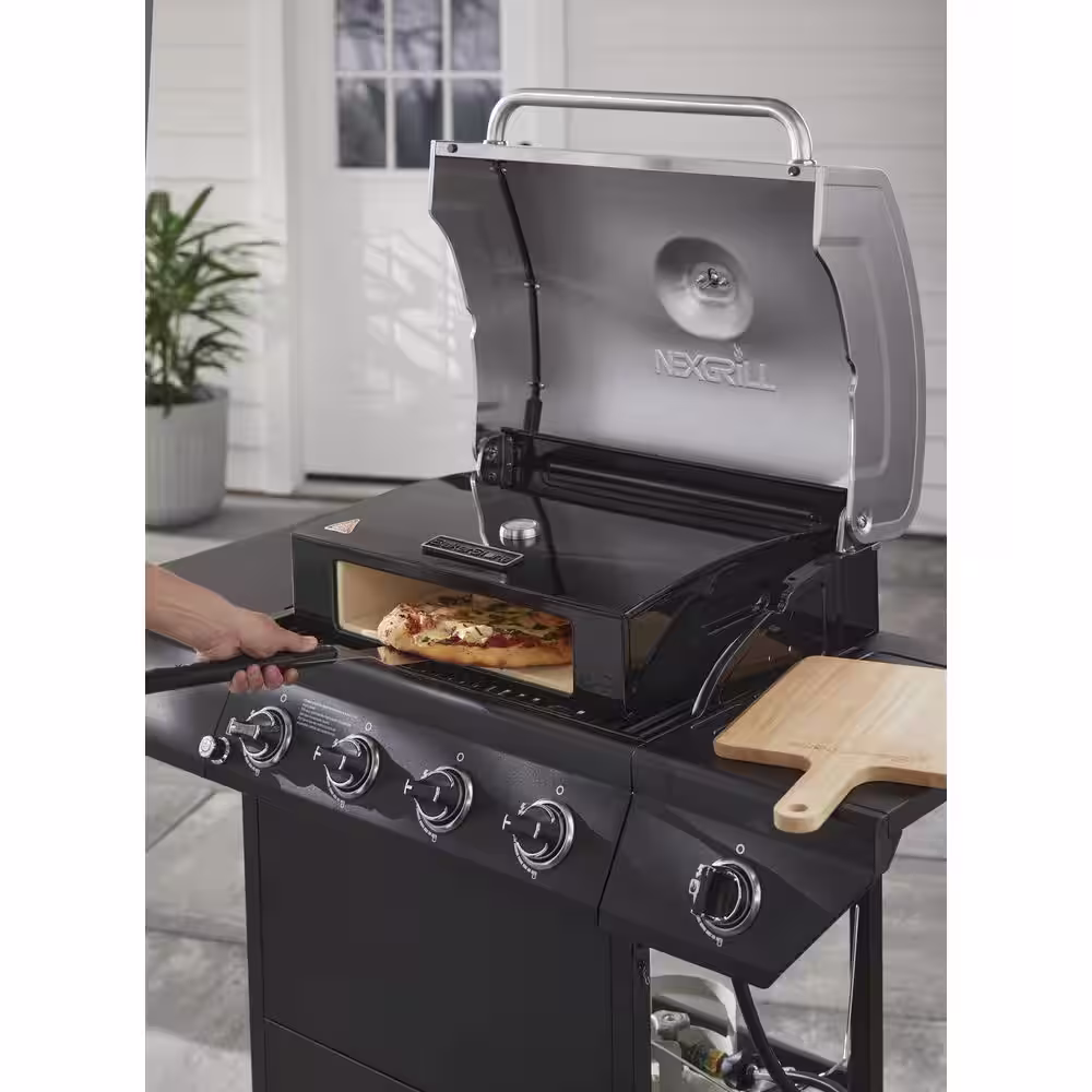 Nexgrill 4-Burner Propane Gas Grill in Black with Side Burner and Stainless Steel Main Lid