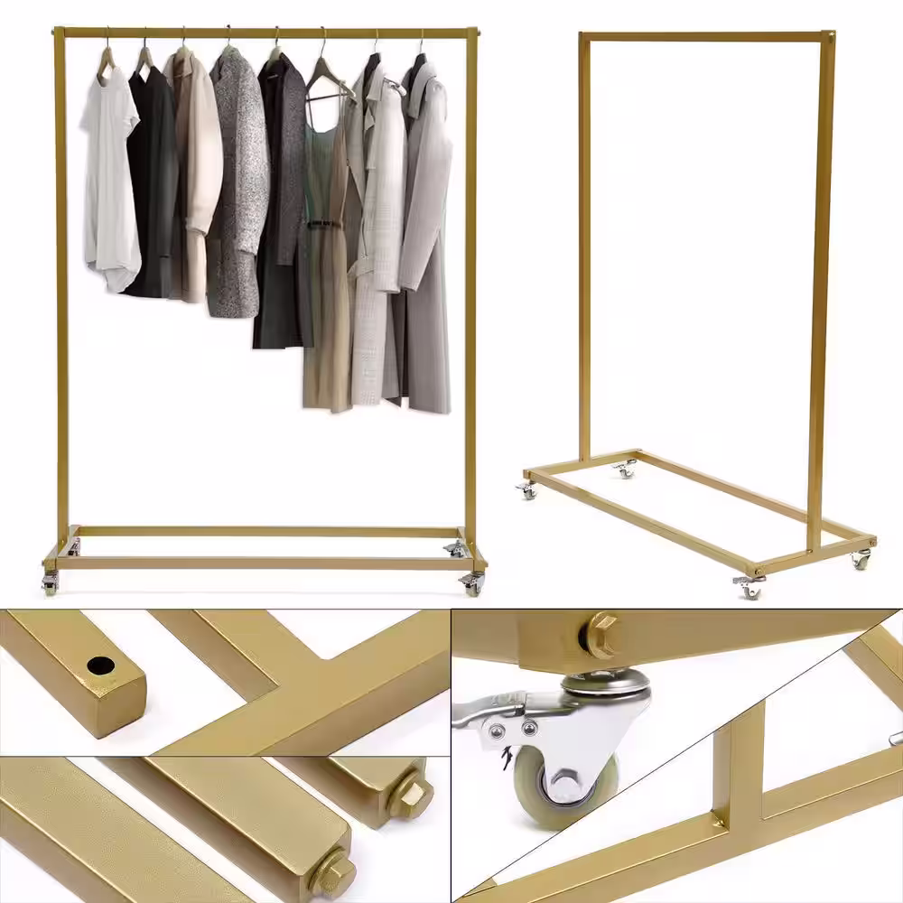 None Gold Metal Clothes Rack with Wheels 39.4 in. W x 51.2 in. H