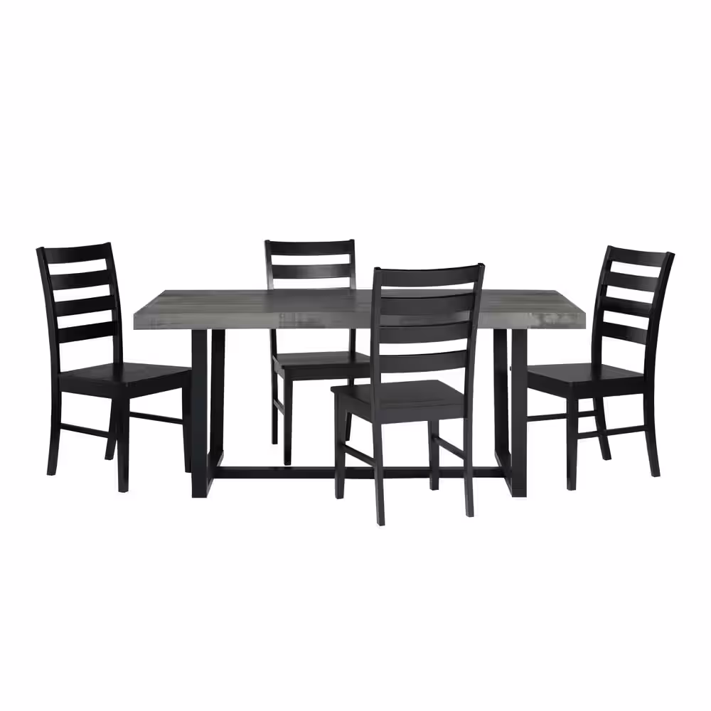 Welwick Designs 5-Piece Grey/Black Farmhouse Dining Set Seats 4