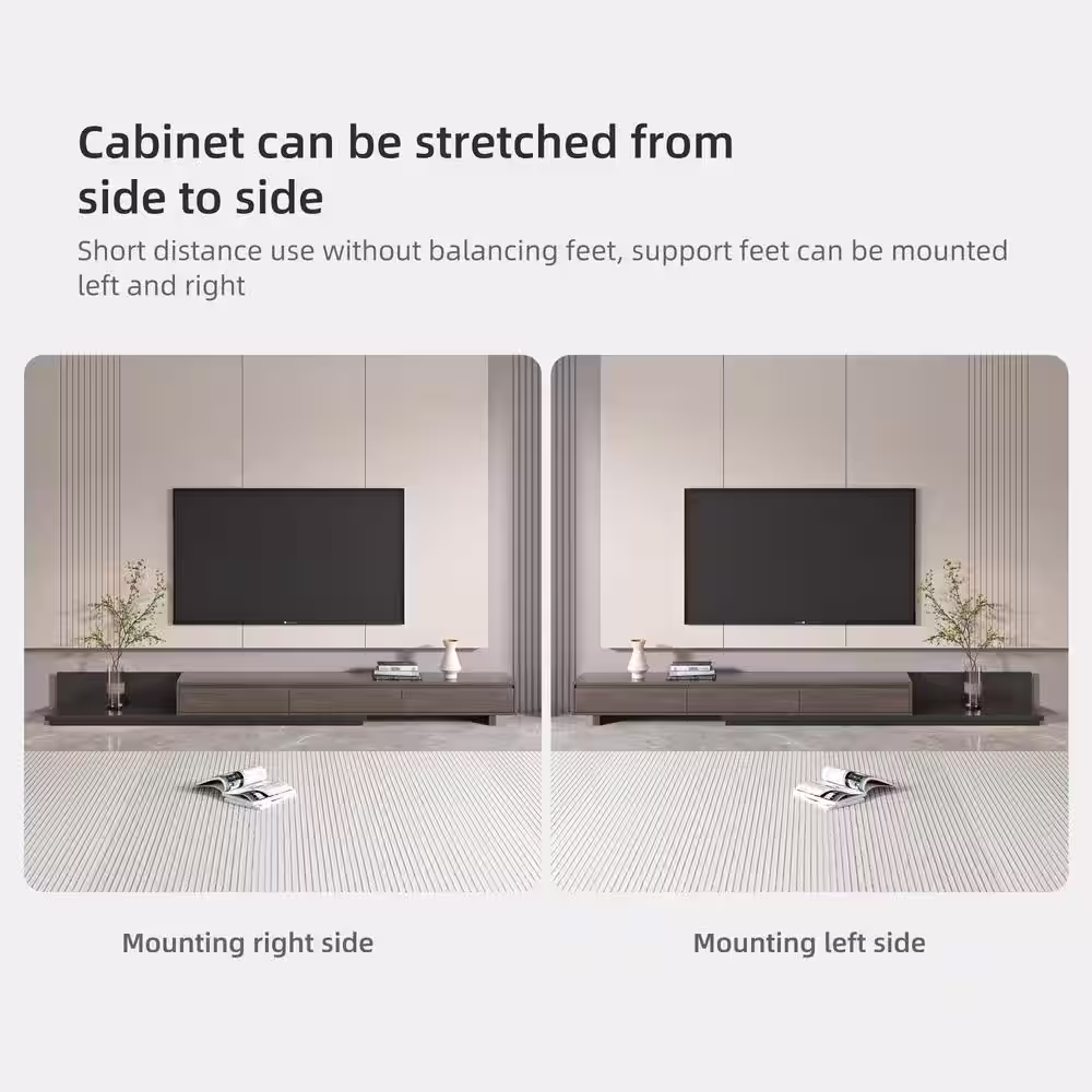 THE RIGHT PATH 118 in. Modern Walnut Veneer Retractable TV Stand Extendable Media Console with 3 Drawers