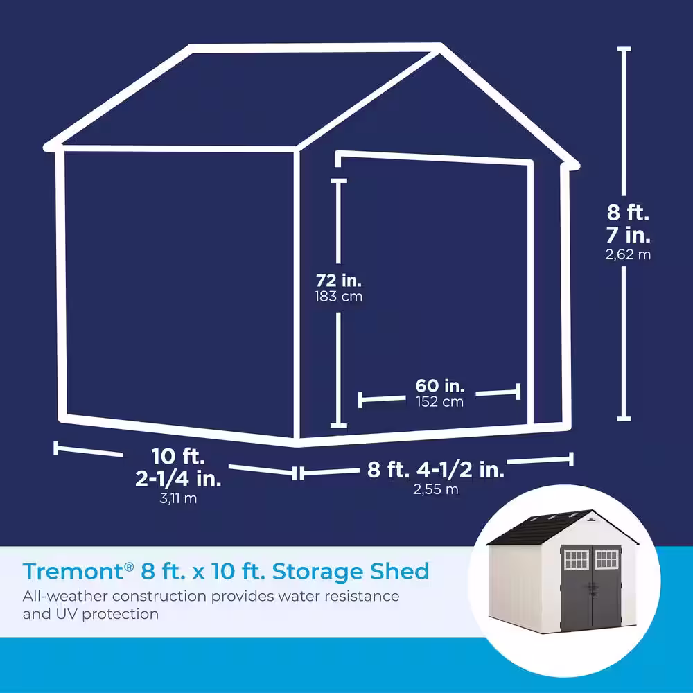 Suncast Tremont 8 ft. W x 10 ft. D Plastic Shed (85.32 sq. ft.)