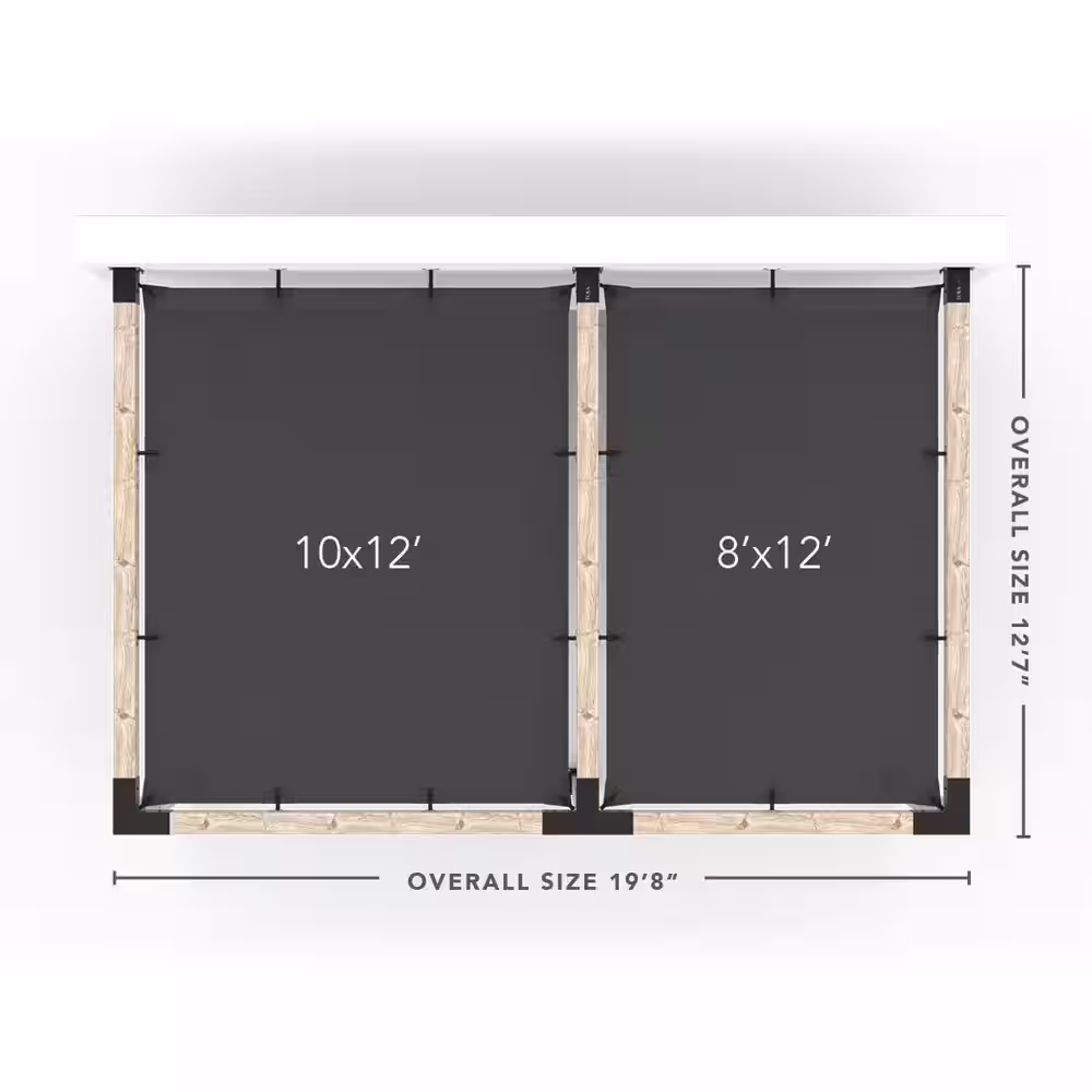 TOJA GRID 12 ft. x 18 ft. Double Wall Mount Pergola Kit with 2 Graphite Shade Sails, 6x6 Wood