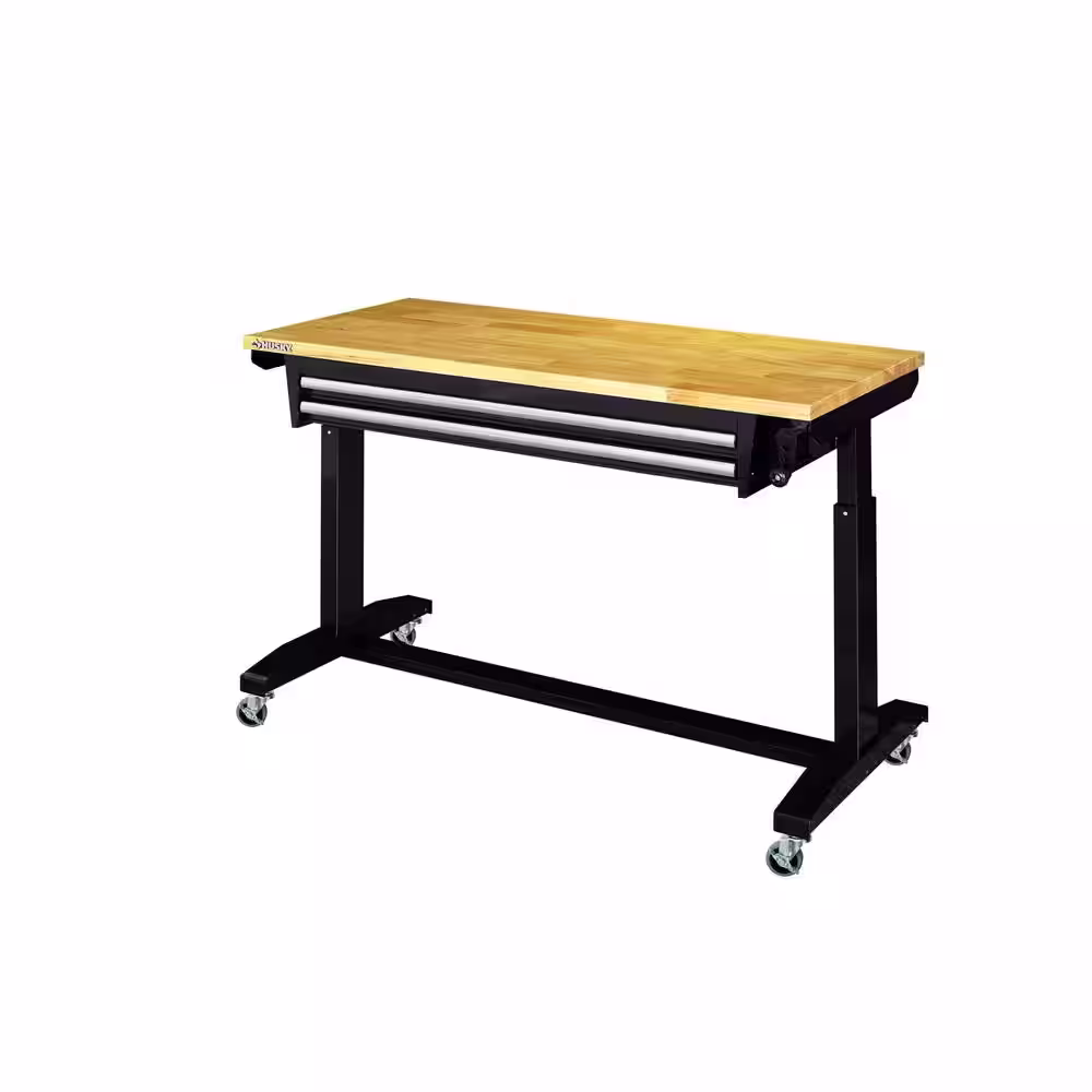 Husky 52 in. 2-Drawer Adjustable Height Table, Black