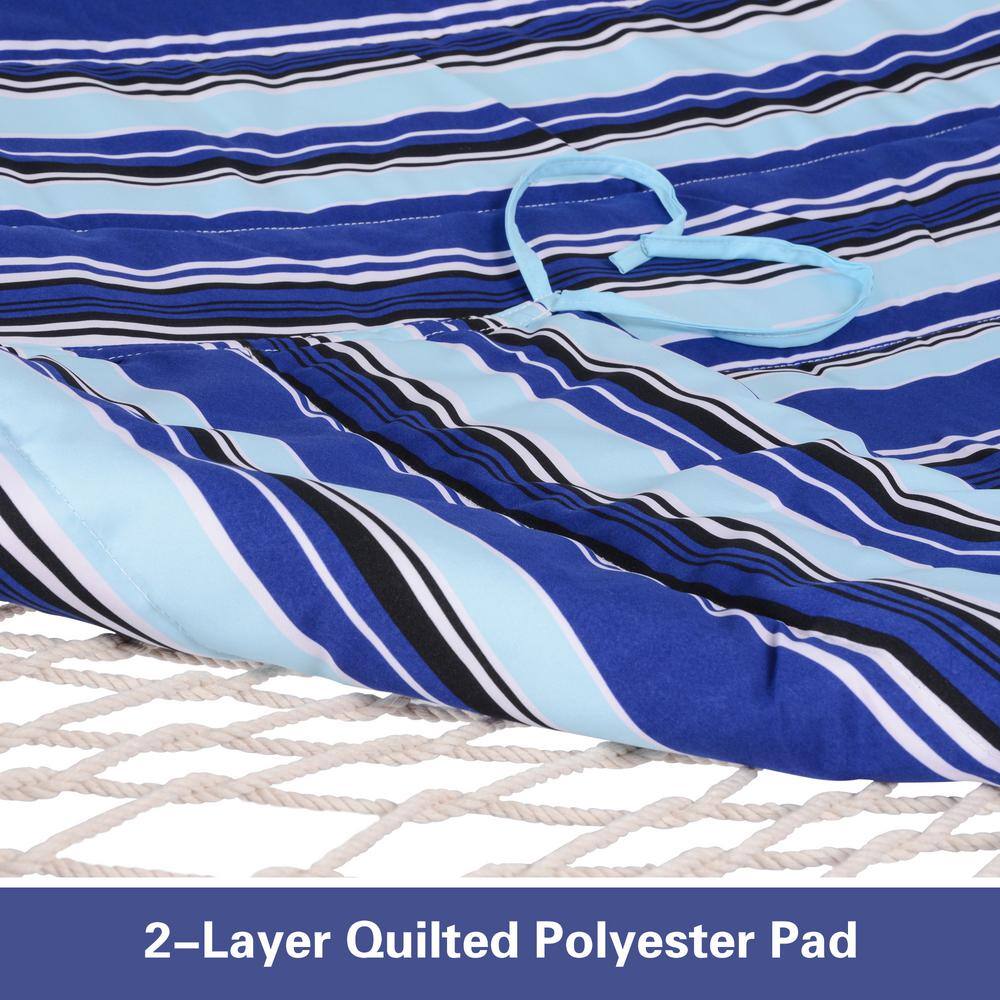 Atesun 10 ft. x 12 ft. Quilted Rope Hammock and 12 ft. Steel Stand with Detachable Pillow, Blue Stripe