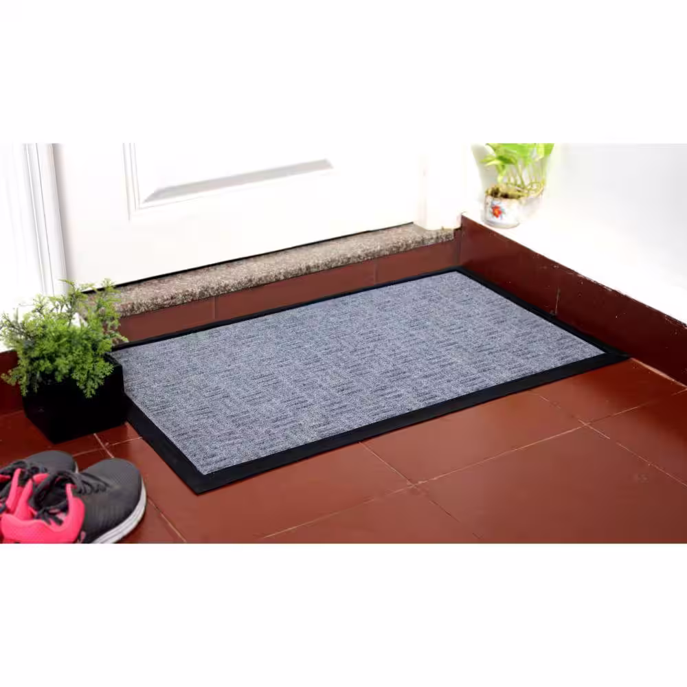 None Gray 18 in. x 30 in. Rubber Poly Patterned Doormat