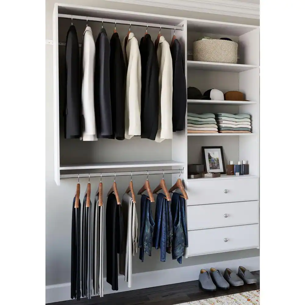Closet Evolution 120 in. W - 144 in. W White Wood Deluxe Closet System