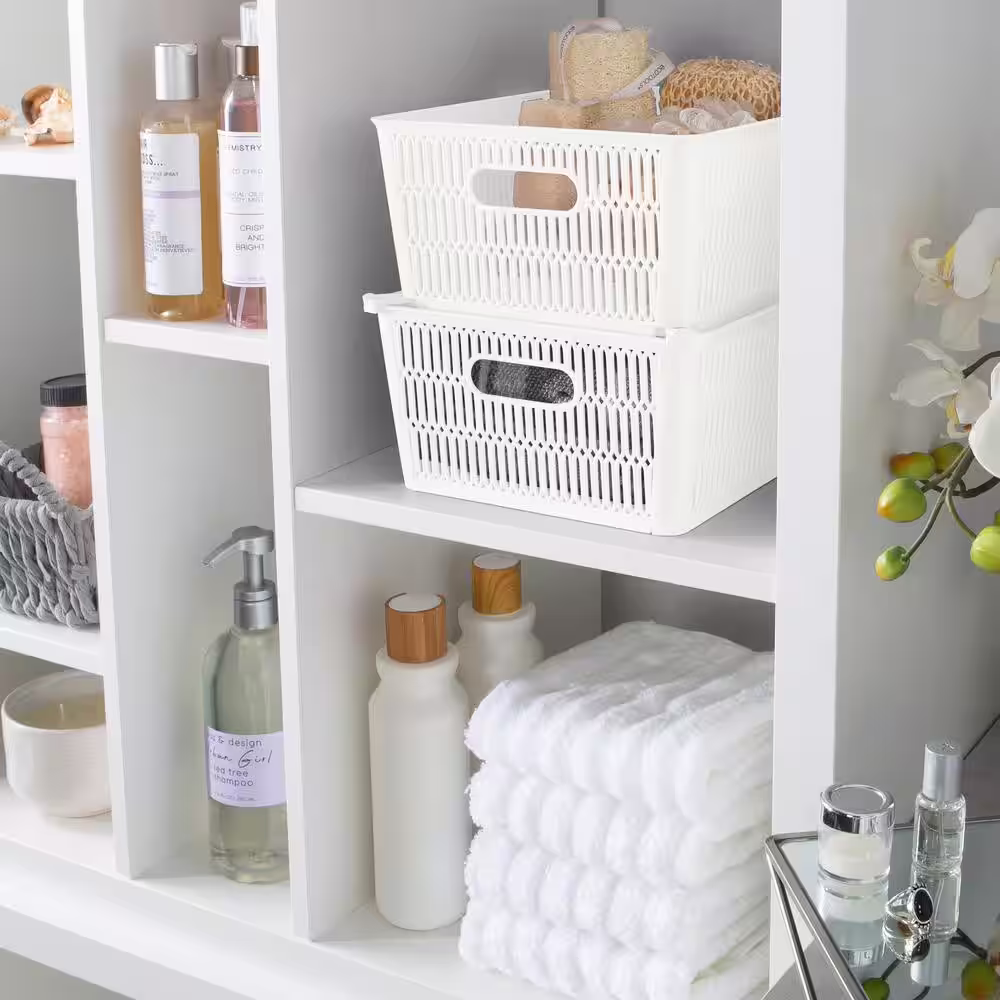 SIMPLIFY 4.72 in. H x 9.06 in. W x 11.02 in. D White Plastic Cube Storage Bin 2-Pack