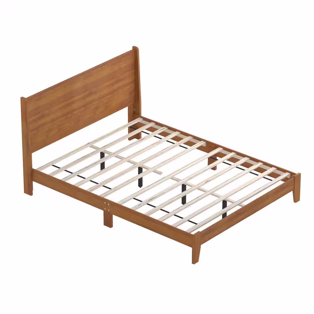 GALANO Abby Retro Amber Walnut Wood Frame Queen Bed With Headboard