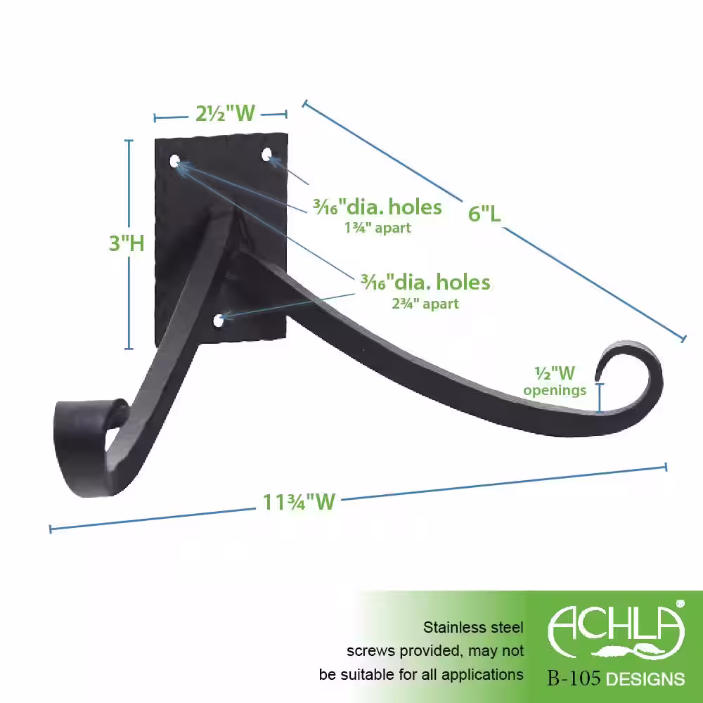 ACHLA DESIGNS 11.75 in. Wide Black Powder Coat Finish Lodge Shelf Bracket with Multiple Hooks