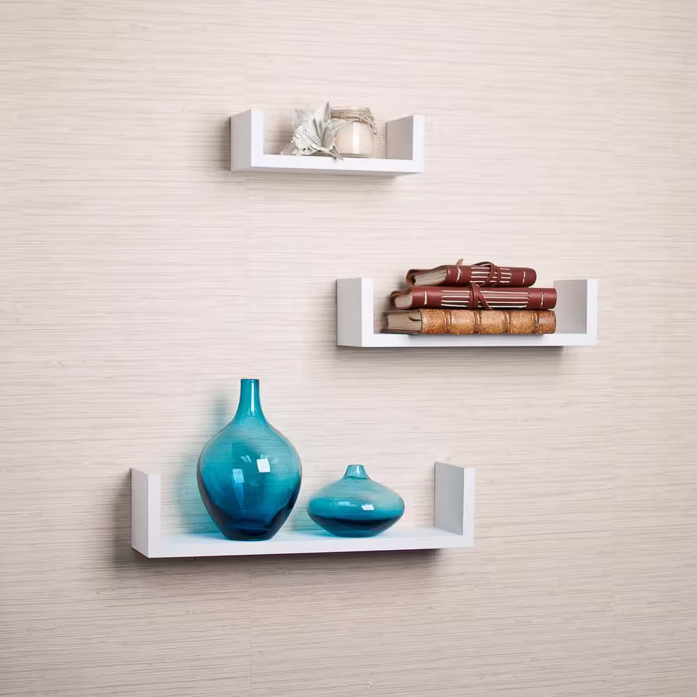DANYA B 17 in. x 4 in. White Floating 'U' Laminated Shelves (Set of 3)