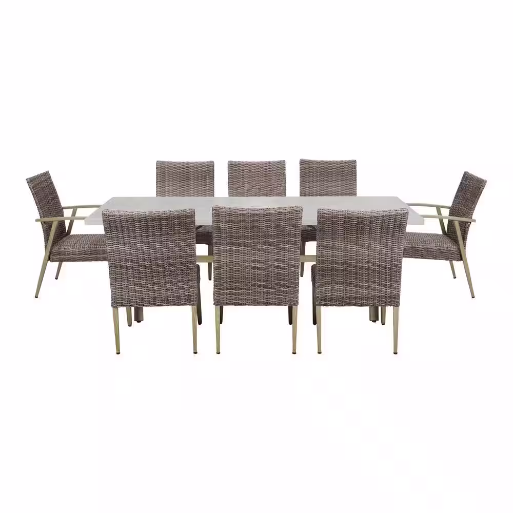 Hampton Bay Solace Hill 9-Piece Padded Wicker Outdoor Dining Set