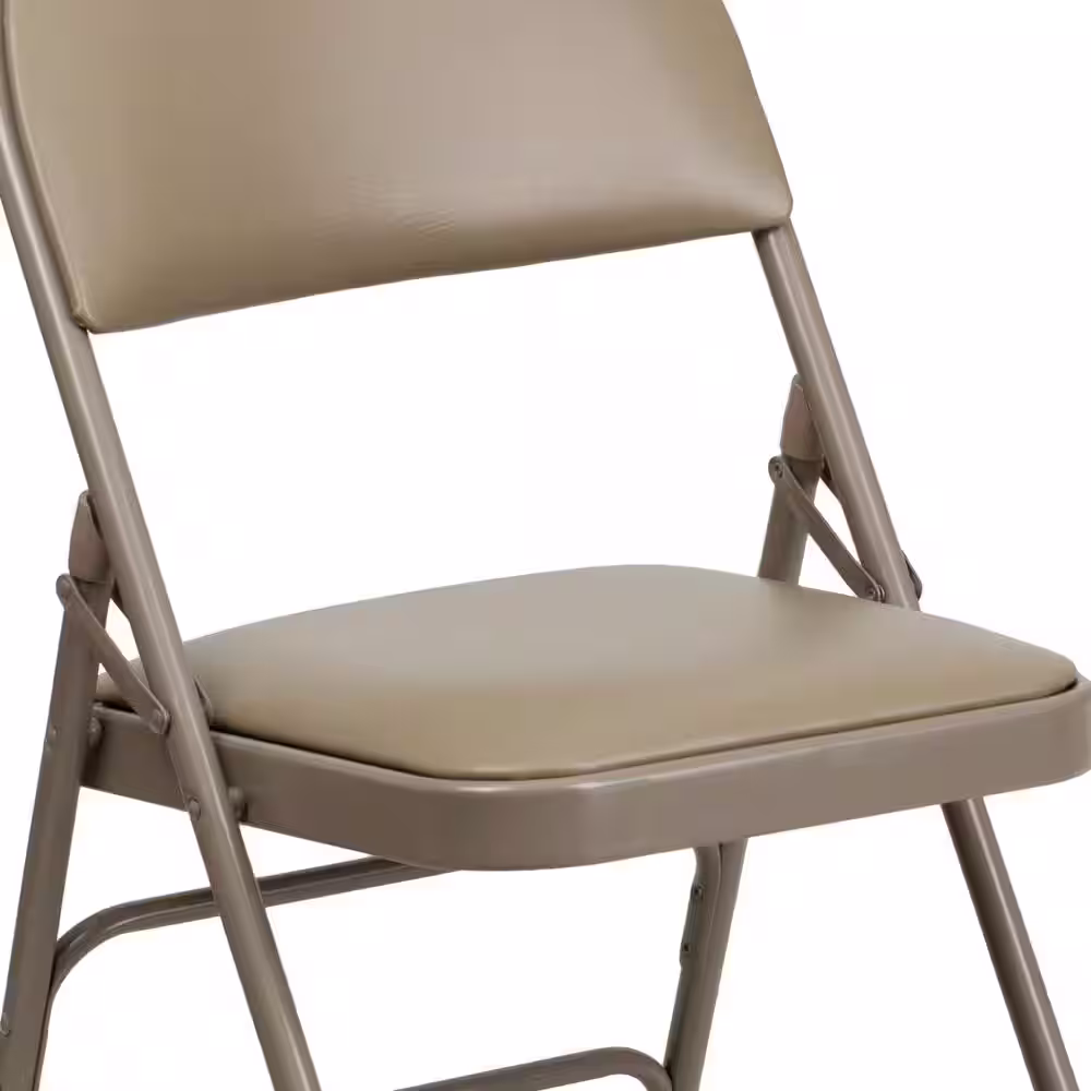 Flash Furniture Hercules Series Extra Large Ultra-Premium Triple Braced Beige Vinyl Metal Folding Chair with Easy-Carry Handle