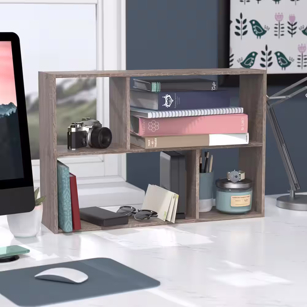 ClosetMaid 16.34 in. H x 23.98 in. W x 6.02 in. D Weathered Teak Wood Mini Offset 4-Compartment Cube Organizer