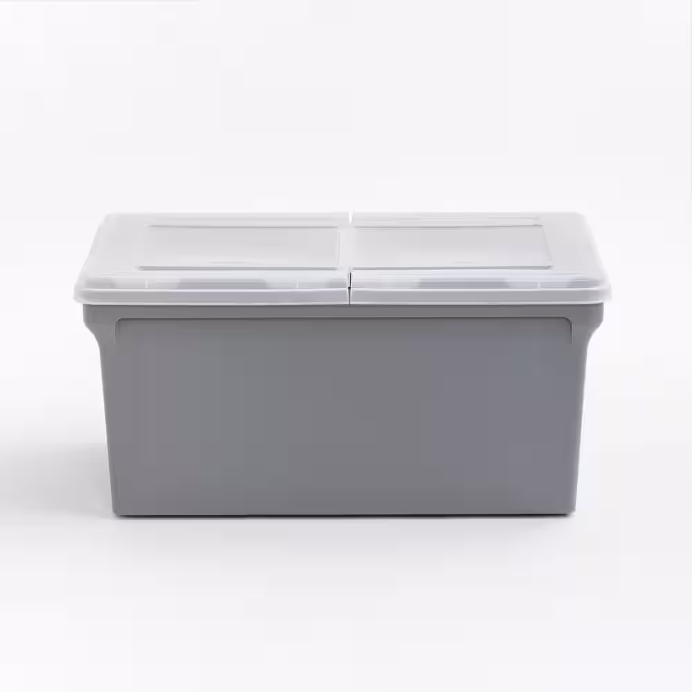 None 11-Gal. Wing-Lid Latter Size File Organizer Storage Box, Gray with Clear Lid 4 Pack