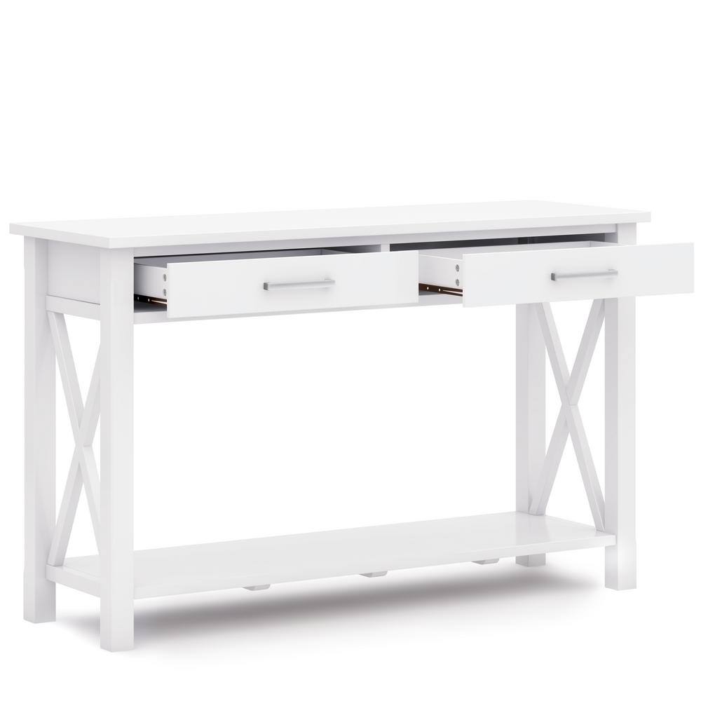 Simpli Home Kitchener 47.4 in. W White Rectangle Wooden Sofa Console Table with 2 Drawers