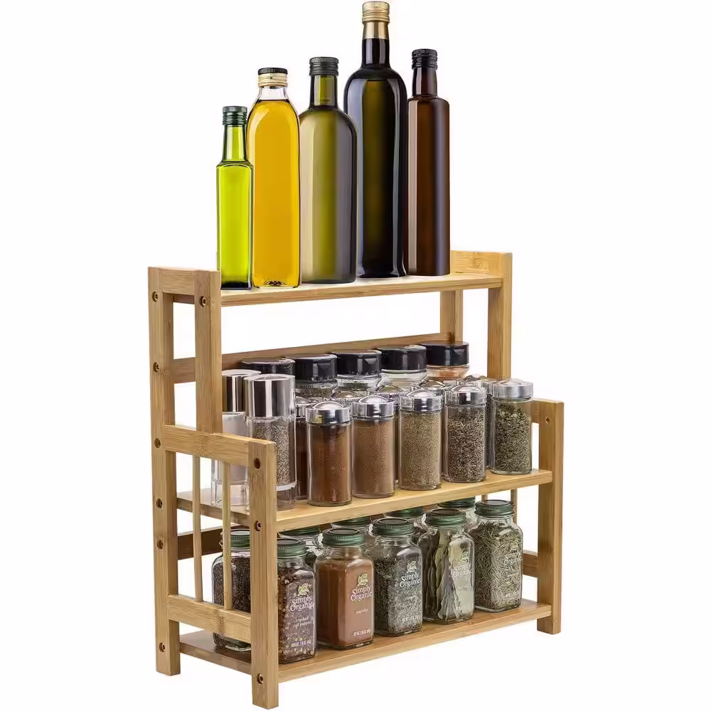 Sorbus 3-Tier Bamboo Shelving Unit (16.25 in. H x 6.25 in. W x 7.12 in. D) Countertop Shelf with Hidden Drawer