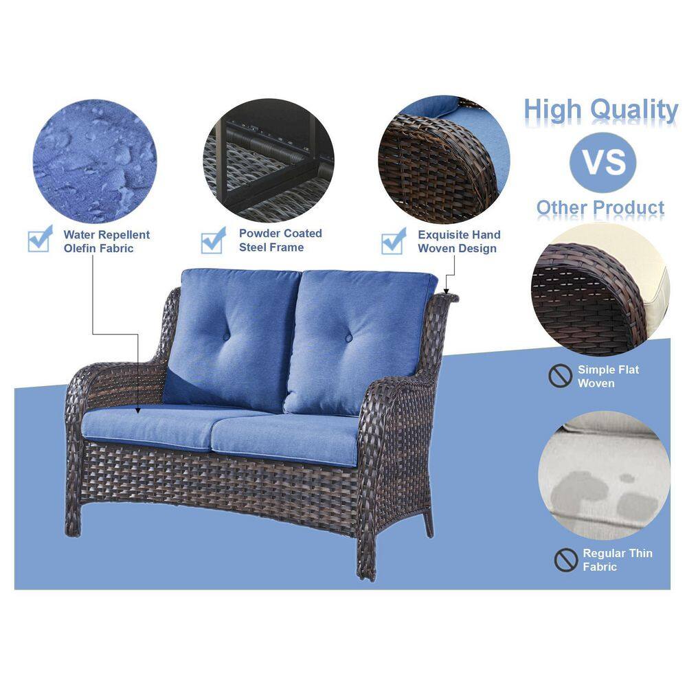 Gymojoy Carolina 4-Piece Wicker Patio Conversation Set with Gray Cushions