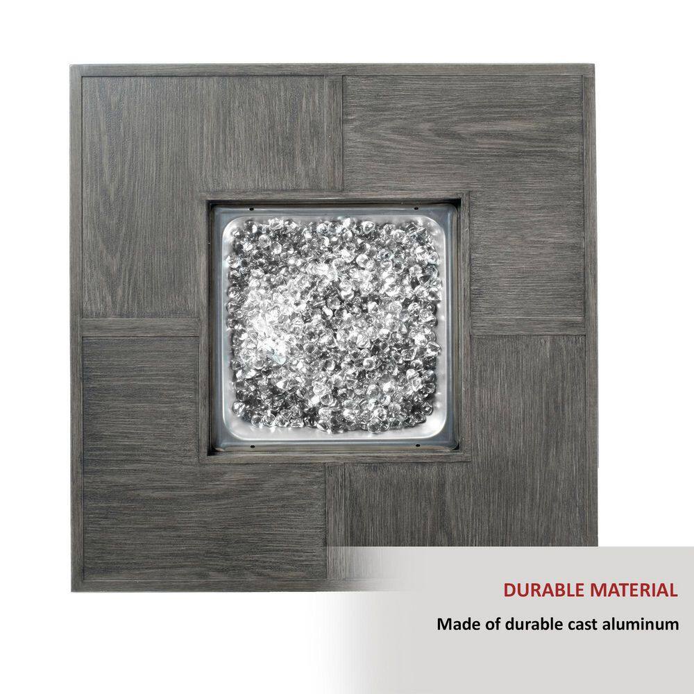 Alfresco Cheyenne 40 in. x 25 in. Square Aluminum Propane Gas Fire Pit Chat Table with Glacier Ice Firebeads