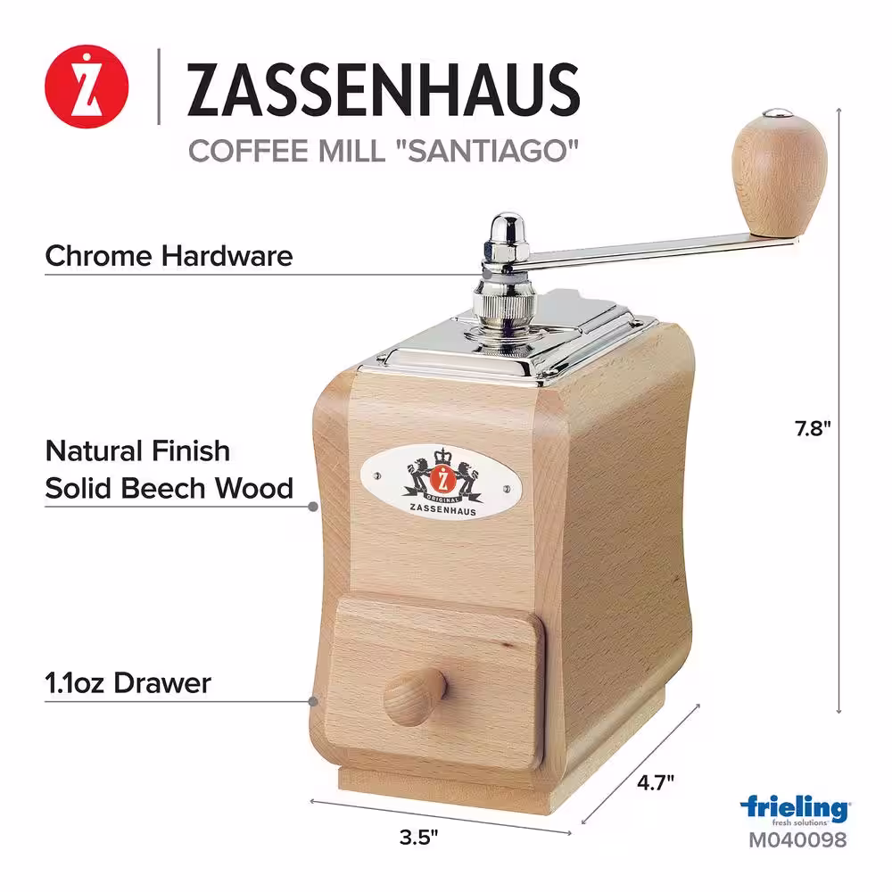ZASSENHAUS Santiago Natural Beechwood Manual Coffee Mill