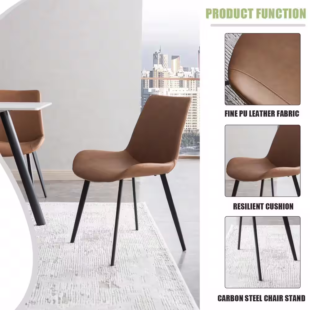 None 7-Piece White Slate Stone Dining Table Set with Rectangular Table and 6 Brown Dining Chairs