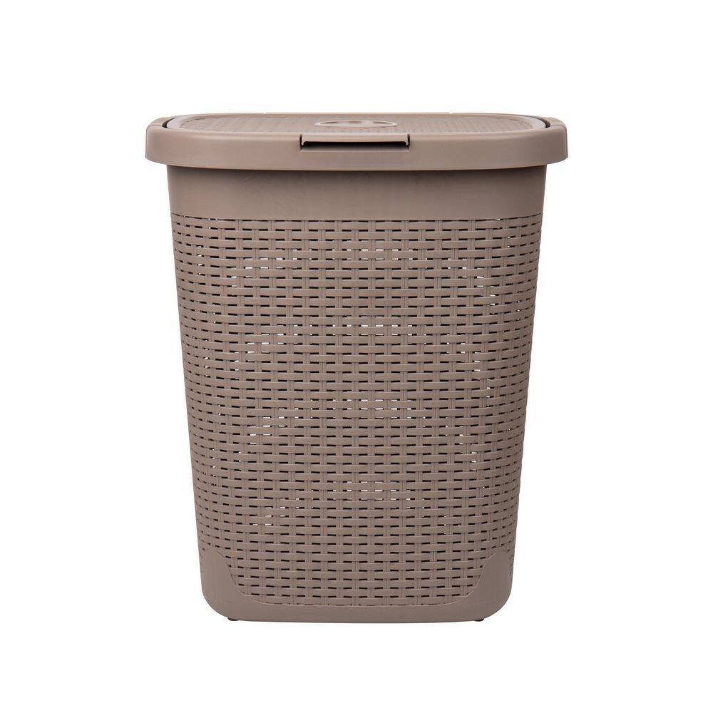 Mind Reader Basket Collection, Slim Laundry Hamper, 50 Liter (15kg/33lbs) Capacity, Attached Hinged Lid, Set of 2, Tan