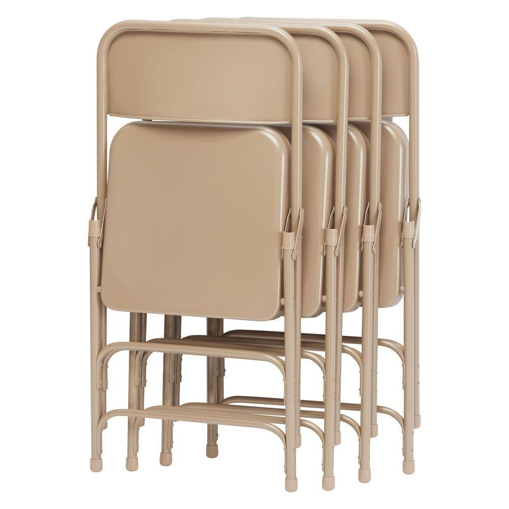 National Public Seating Beige Metal Stackable Folding Chair (Set of 4)