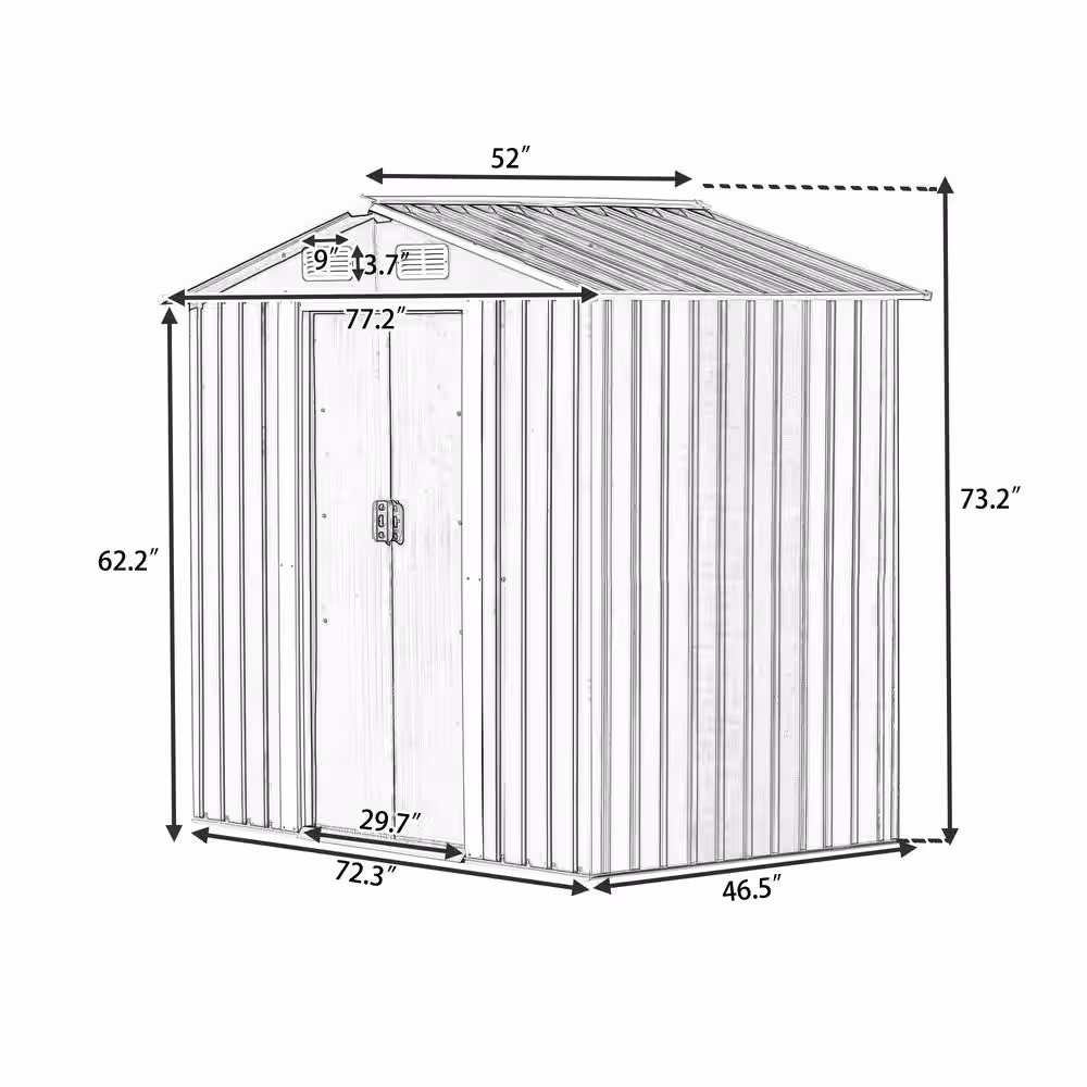None 52 in.W x 77 in. D Bike Shed Garden Shed, Patio Metal Storage Shed with Lockable Door In Gray 23.4 sq. ft.