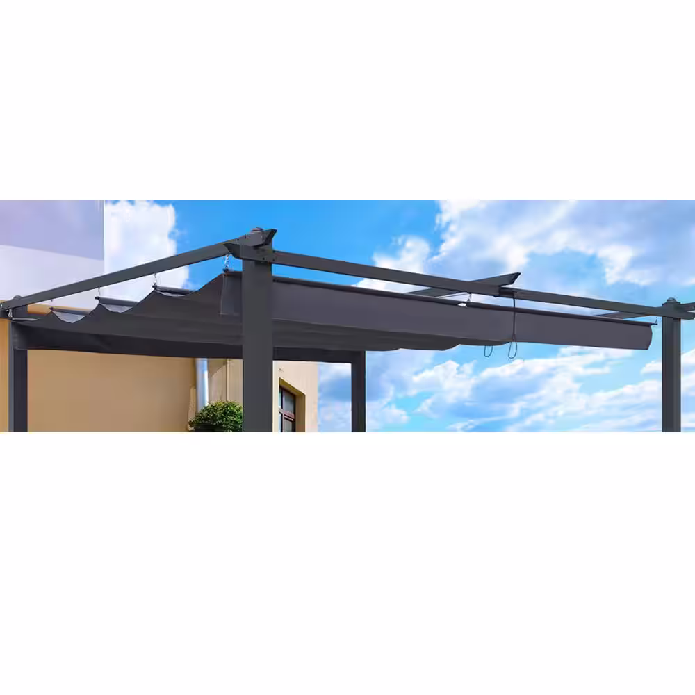 None 13 ft. x 10 ft. Outdoor Patio Retractable Fabric Pergola Sun-Shelter Replacement Canopy Top Cover in Gray