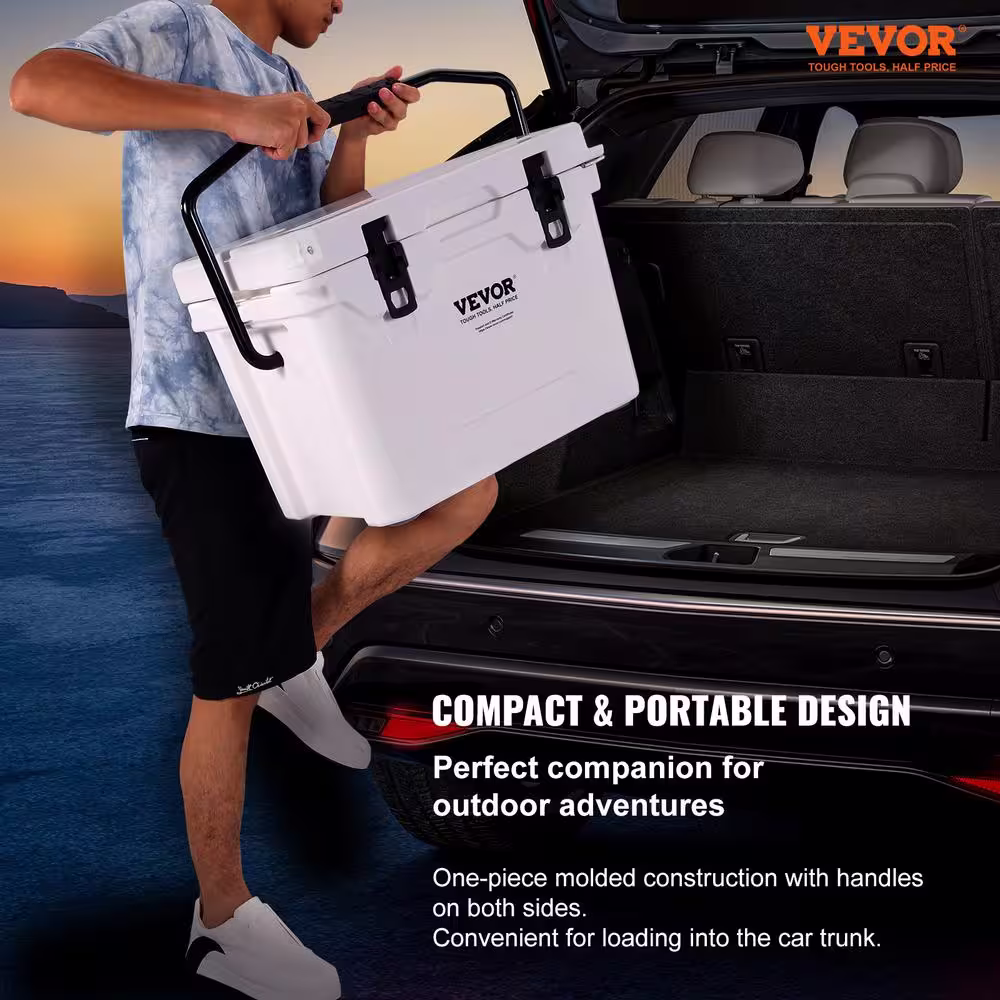 VEVOR Insulated Portable Cooler, 25 qt. Holds 25 Cans, Ice Retention Hard Cooler with Heavy Duty Handle, Ice Chest Lunch Box