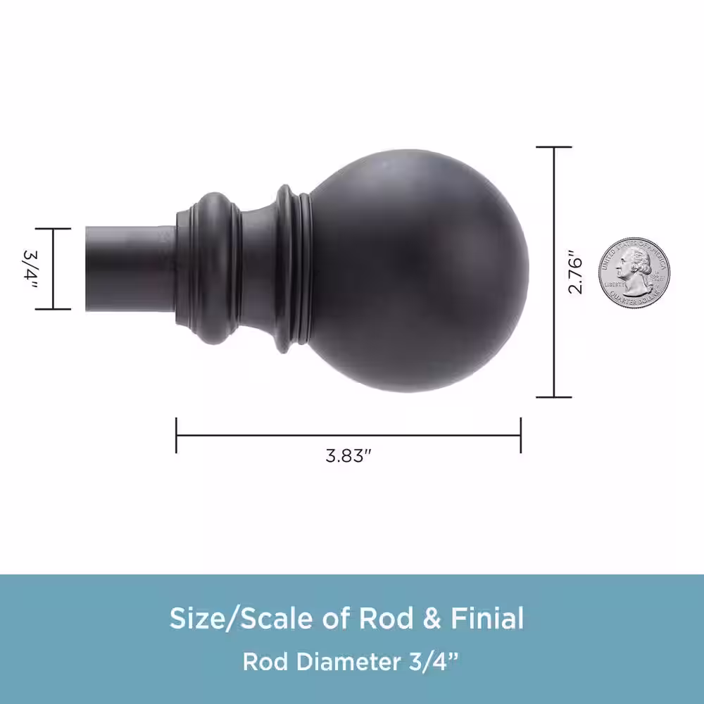 Kenney Bryce 78 in. - 144 in. Adjustable Single Bay Window Curtain Rod 3/4 in. Diameter in Black with Ball Finials